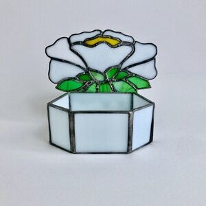 Vintage Clear + Yellow & Green Stained Glass Floral Box